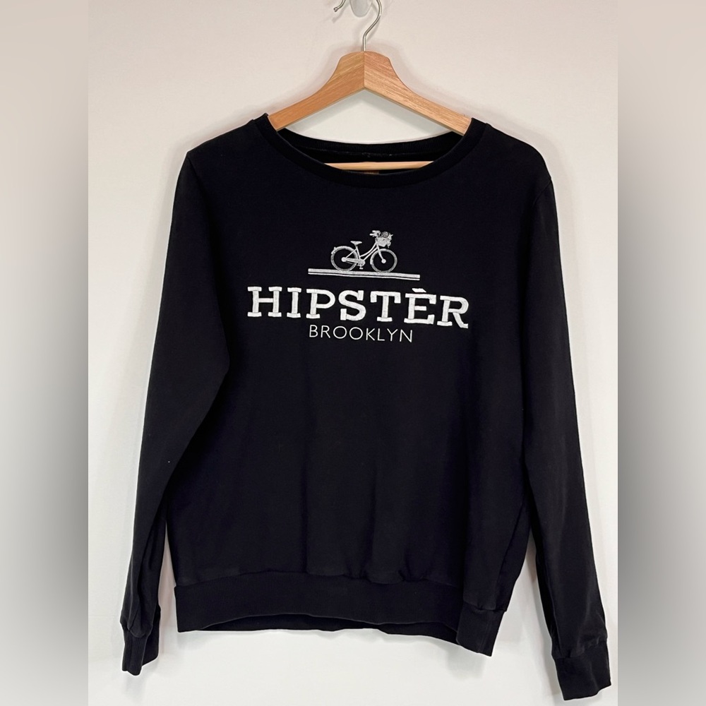 Zara Black Sweater with White Print EUC Size M